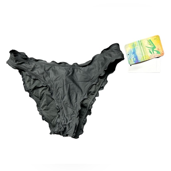 HOBIE womens black hipster ruffle scalloped trim cheeky bikini swim bottoms NWT - Picture 2 of 8
